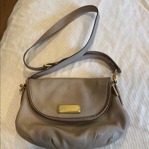 Marc Jacobs Gray/Beige Genuine Leather Crossbody Bag with Flap Closure